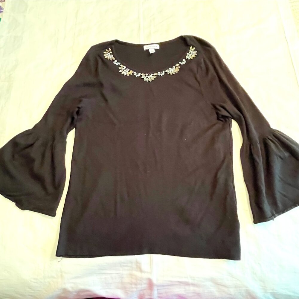 Charter Club Women's black with gemstones  l/s sweater/top - Large